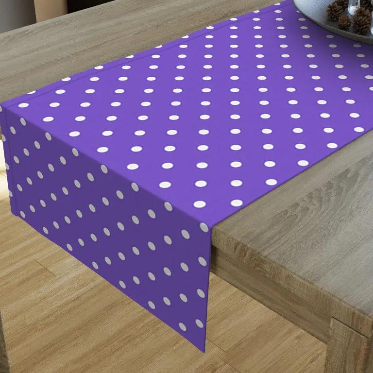 Goldea dekoračný behúň na stôl loneta - vzor biele bodky na fialovom 20x160 cm