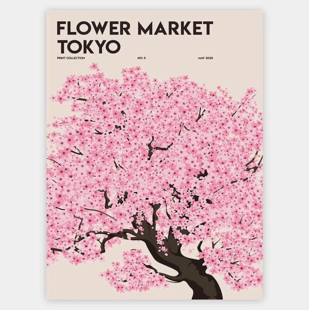 Plagát Flower Market Sakura Tree