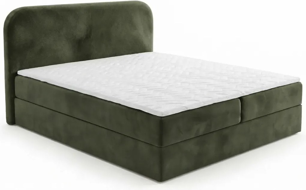 Čalúnená posteľ boxspring FORENA 180x200 cm tmavozelená Matrac: Bonell pružinová matrac