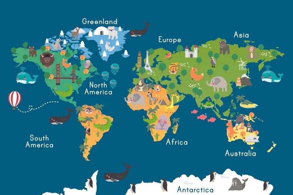 Samolepiaca tapeta mapa sveta pre deti - 375x250