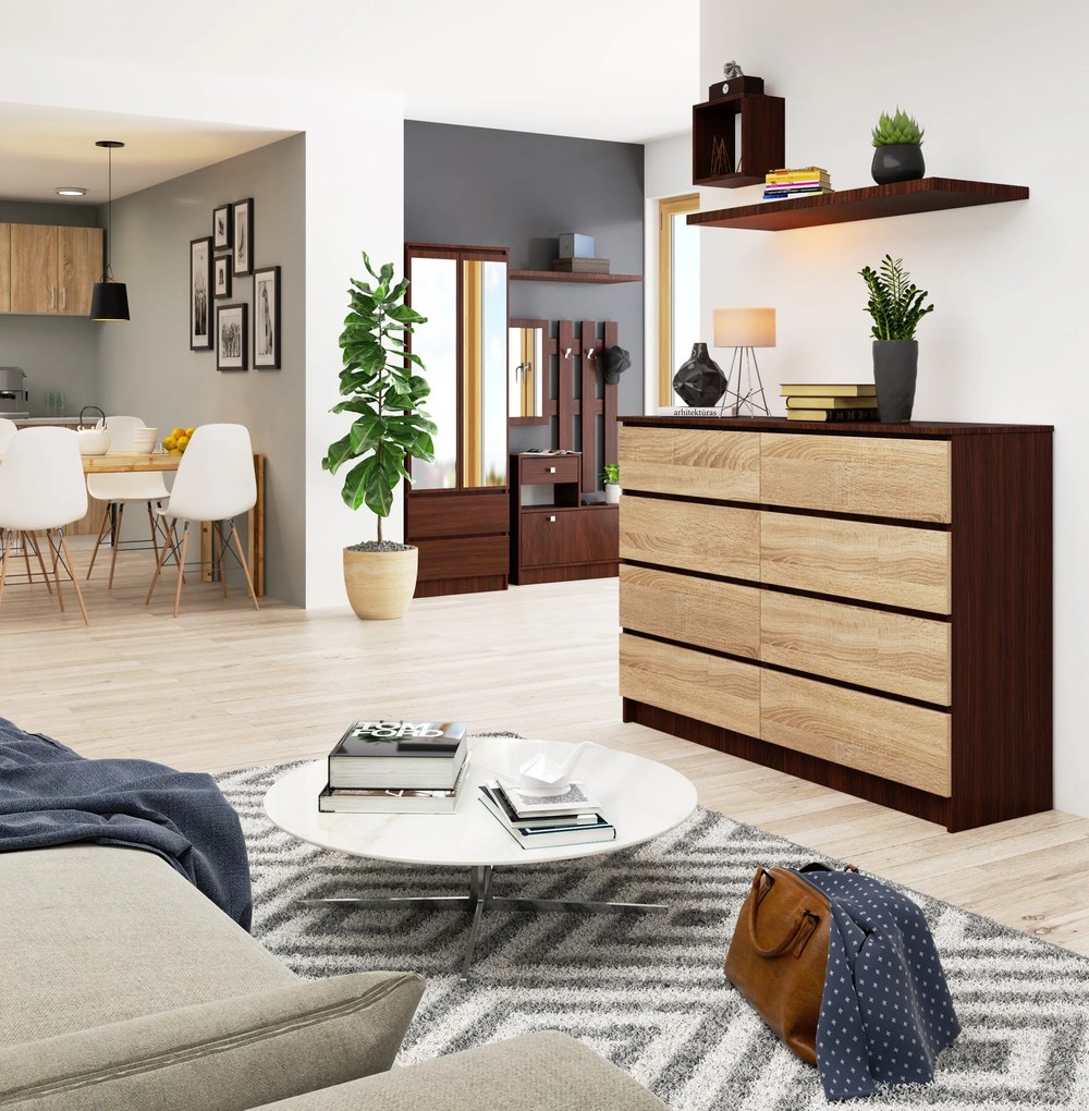 Komoda Keanu III (wenge + dub sonoma). Akcia -18%. Vlastná spoľahlivá doprava až k Vám domov. 1069386