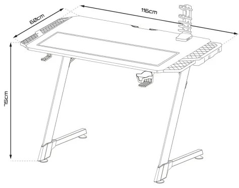 Herný stôl SNAKE s LED RGB podsvietením 100x60 cm čierna