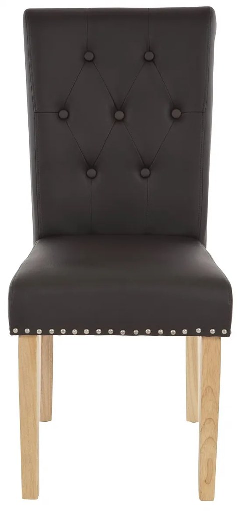 2x Jedálenská stolička Chesterfield 2 - koženka, svetlé nohy - Hnedá