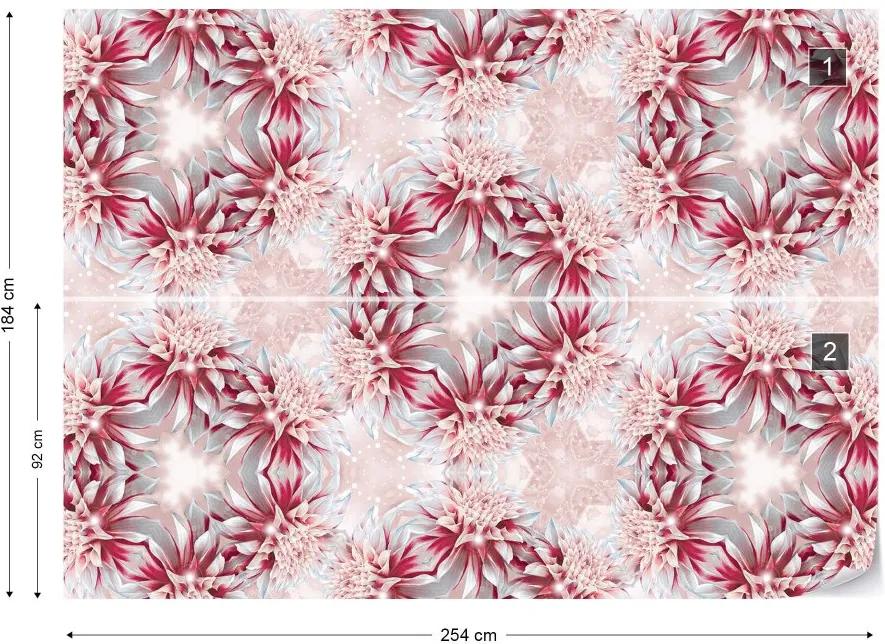 GLIX Fototapeta - Pink Floral Kaleidoscope Design Vliesová tapeta  - 254x184 cm