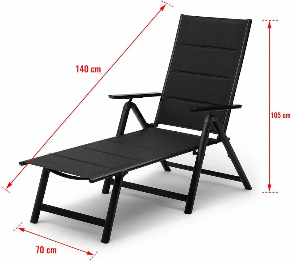Polohovateľné hliníkové lehátko Avenberg RIVIERA, čierna