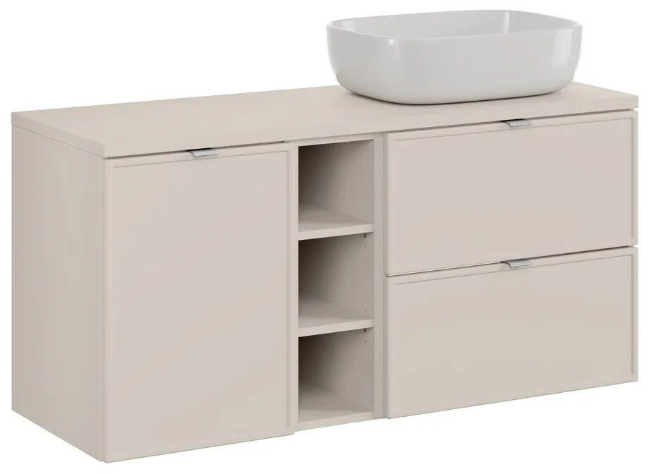 Závesná skrinka Bella Cashmere s doskou a umývadlom 120 cm kašmírová