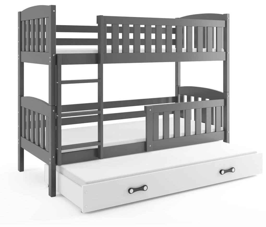 Poschodová posteľ s prístelkou KUBO 3 190x90 | Grafitová - Biela