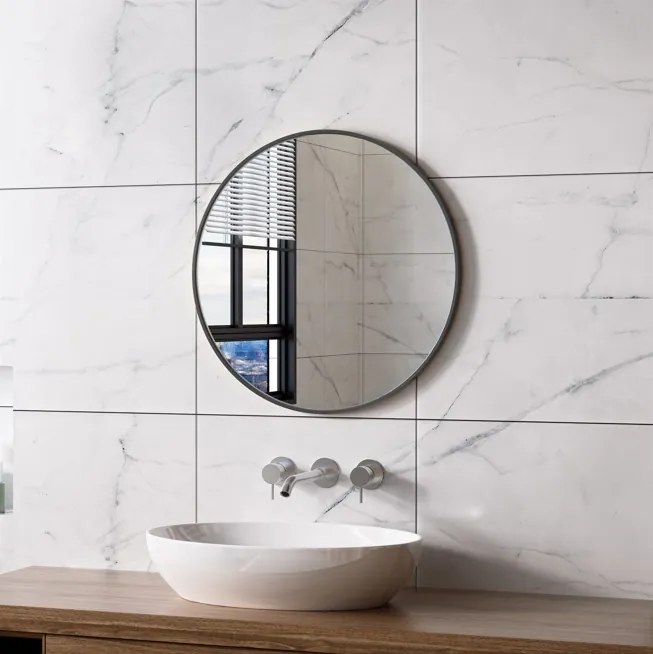 Erga Round, okrúhle zrkadlo 60cm, čierny rám, ERG-V01-ROUND-6060-BK