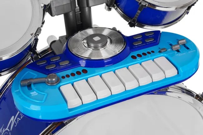 Detská bicia súprava s keyboardom a mikrofónom modrá