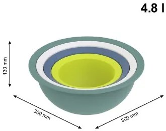 Rotho Plastové misky - súprava 3 kuchynských misiek a sitka CARUBA, mix farieb