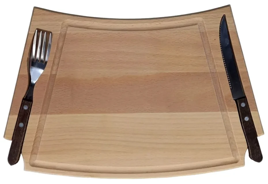 AMADEA Drevená doštička na steak s príborom, masívne drevo, rozmer 36x22x2 cm