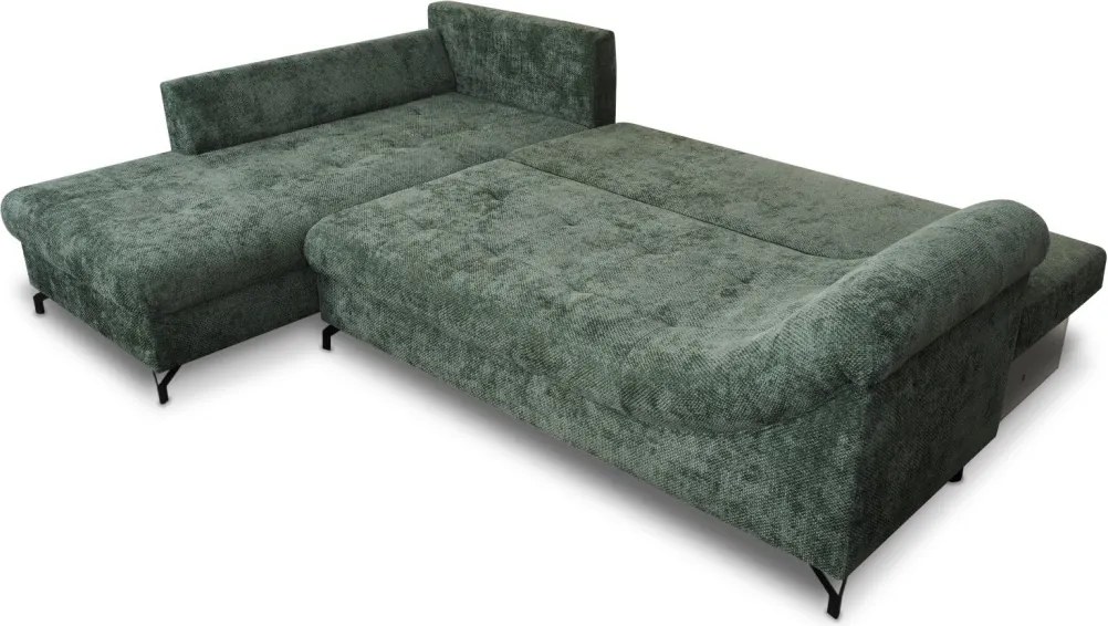 Rohová sedačka Kati, šedo-zelená látka, ľavý roh