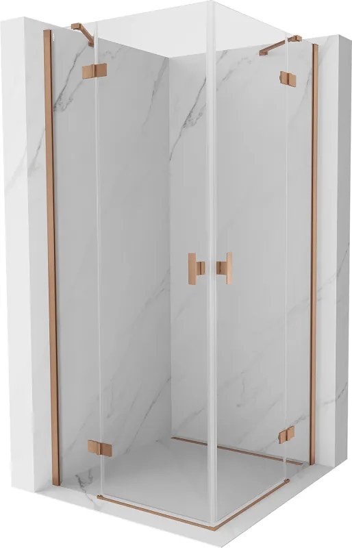 Mexen Mist-H Duo, 2-krídlový výklopný sprchový kút 70 x 70 cm, číre sklo, medený matný profil, 8A5-070L-070P-65-00