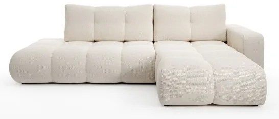 Rozkladacia rohová čalúnená sedacia súprava s úložným priestorom do tvaru L ALMADA pravé prevedenie svetlobéžová