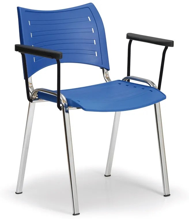 Plastová stolička SMART, chrómované nohy s podpierkami rúk, modrá