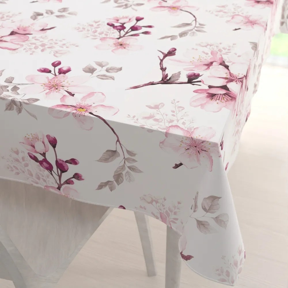 Biante Bavlnený obdĺžnikový obrus Sandra SA-583 Ružové kvety s vetvičkami na bielom 140x220 cm