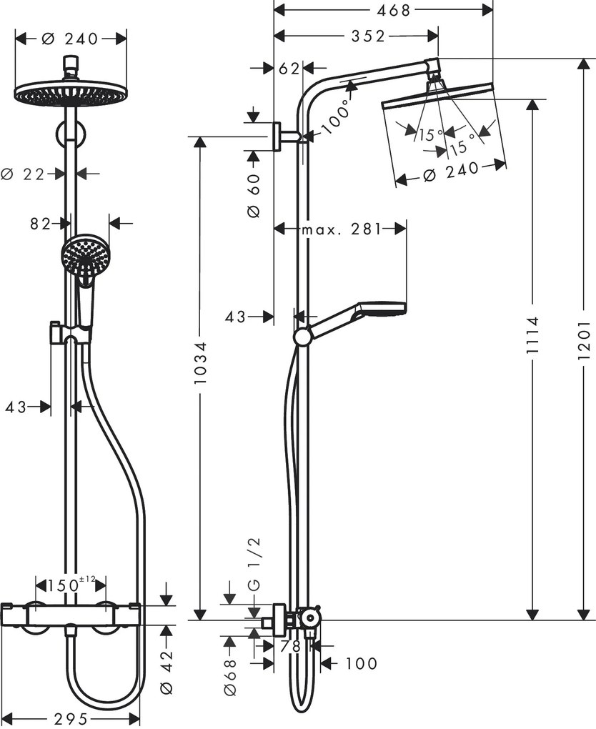 Hansgrohe Crometta S, showerpipe 240 1jet s termostatom, chróm, HAN-27267000