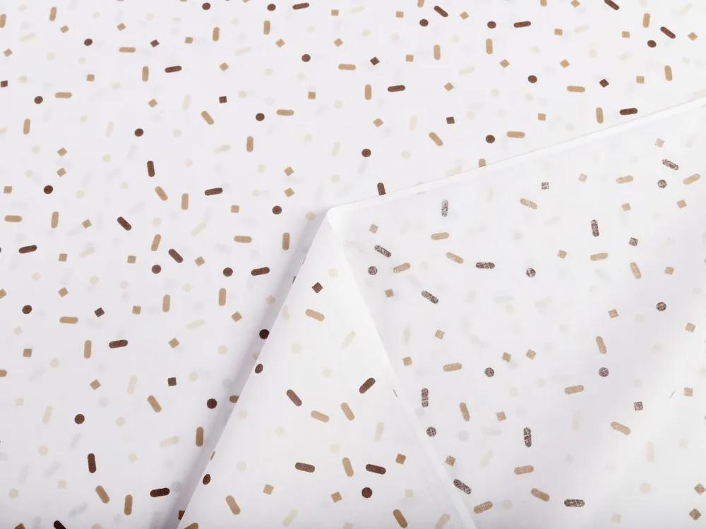 Biante Detský bavlnený záves Sandra SA-396 Hnedo-béžové konfety na bielom 150x140 cm