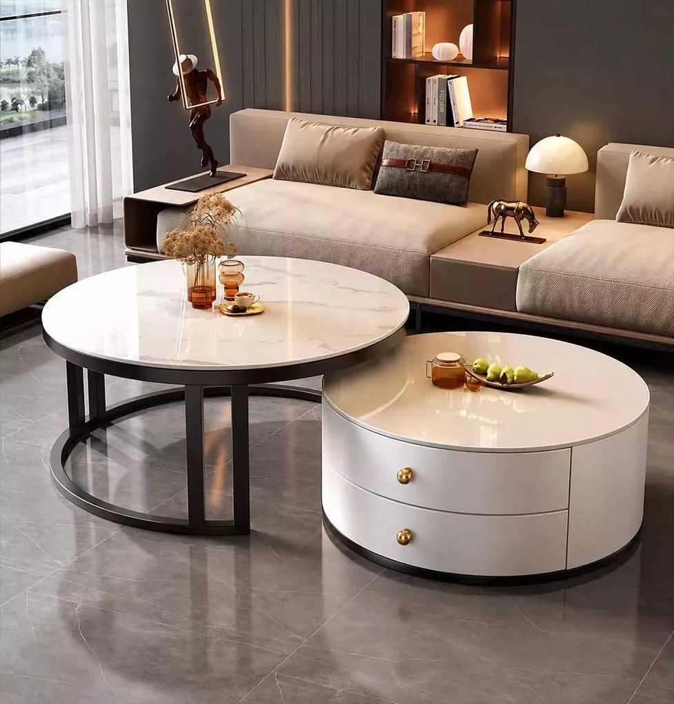 LuxuryForm DESIGN Konferenčný stolík ORION 70 × 70 / 50 × 50 cm – biely / biely mramor (set 2 ks)