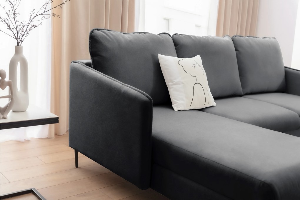 Rozkladacia rohová sedačka Taila Mini ľavá - šedý zamat Velluto 18 / čierne nožičky