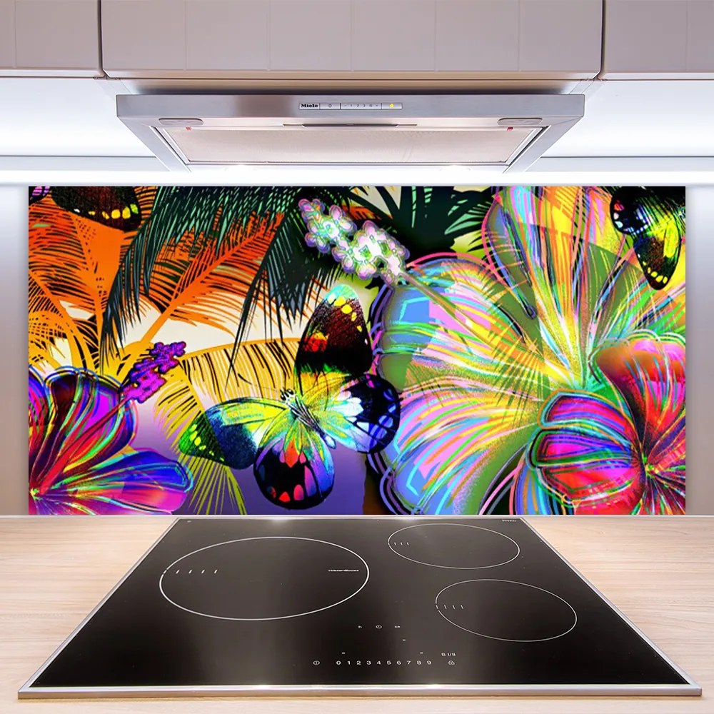 Sklenený obklad Do kuchyne Abstrakcie motýle pierka 125x50 cm