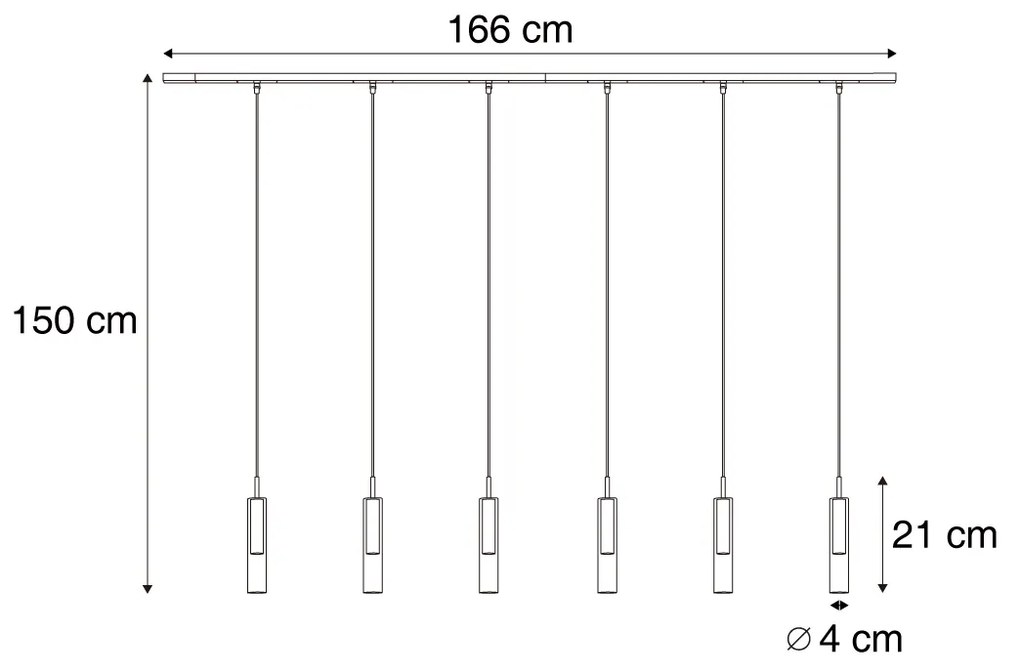 Moderný koľajnicový systém čierny so 6 závesnými svietidlami čierny s dymovým sklom 1-fázový - Slimline Loyce