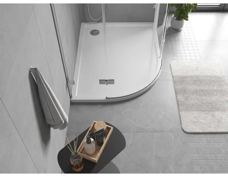 Mexen Flow, asymetrická štvrťkruhová sprchová vanička slim, pravá 100 x 90 cm, biela lesklá, 46Q109010R