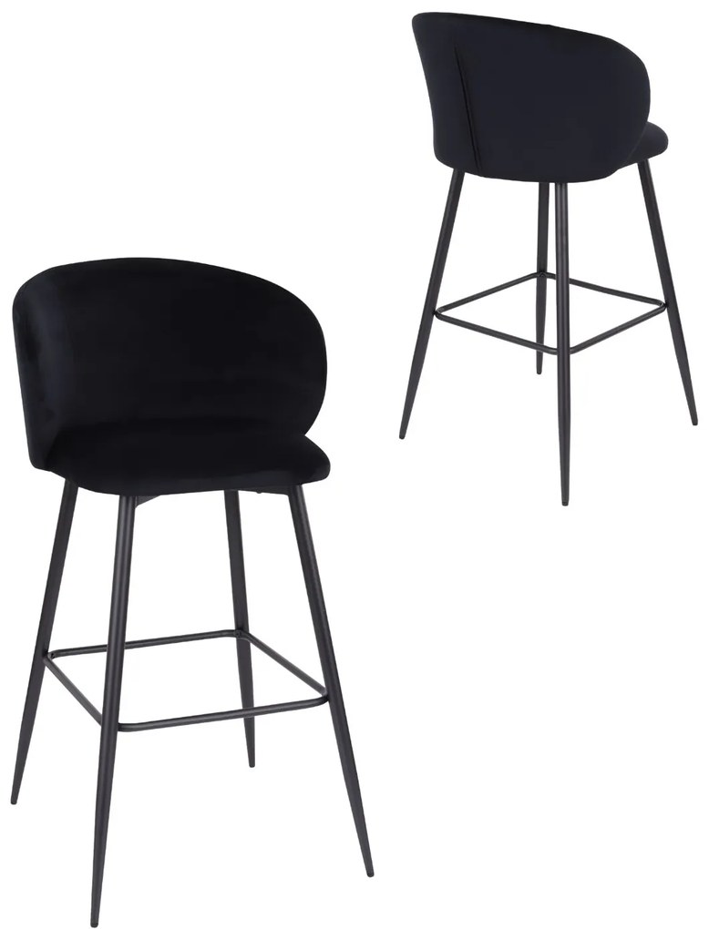 Barová stolička Ganta Black, čierny zamat, glamour štýl
