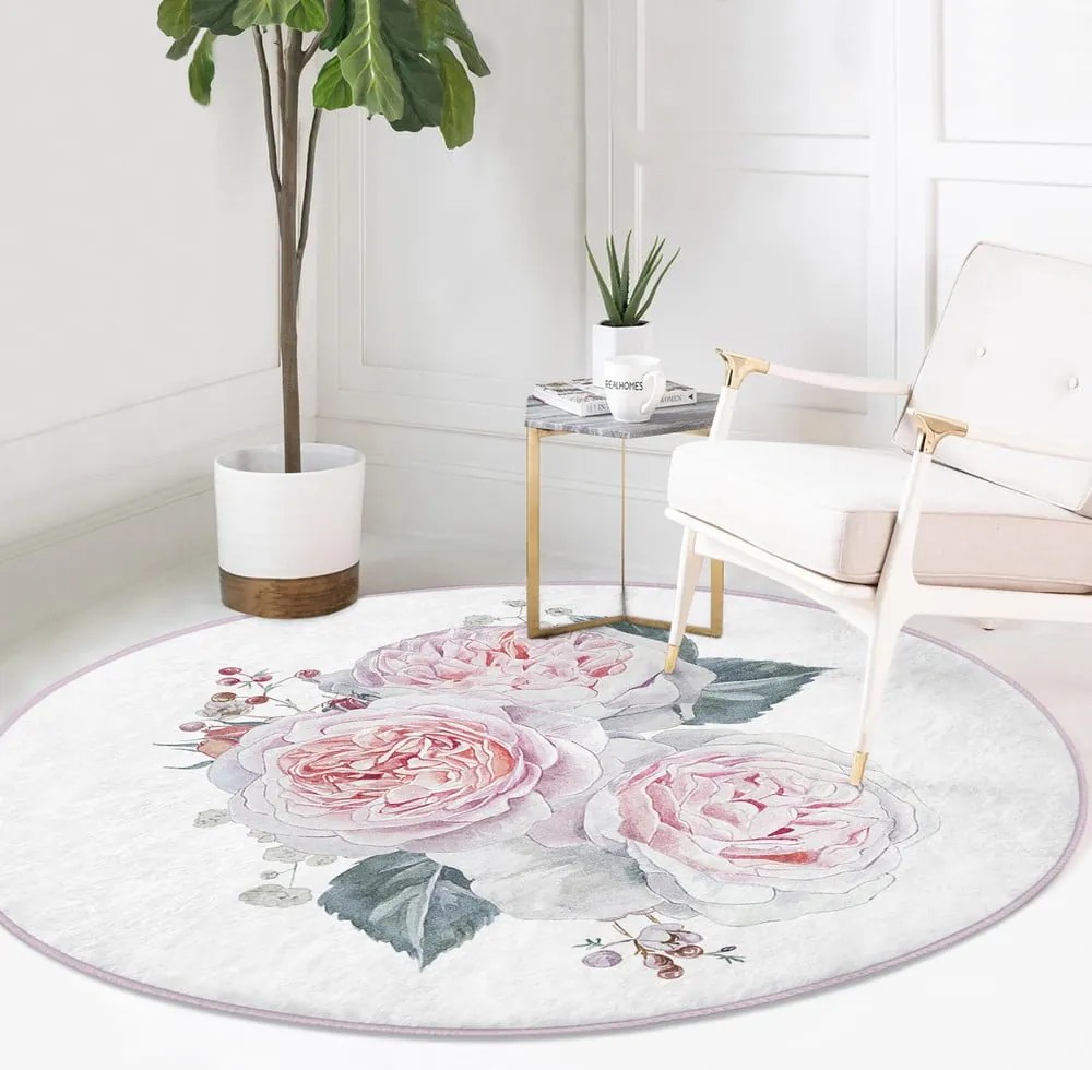 Bielo-ružový prateľný okrúhly koberec vhodný pre robotické vysávače ø 80 cm Comfort – Mila Home