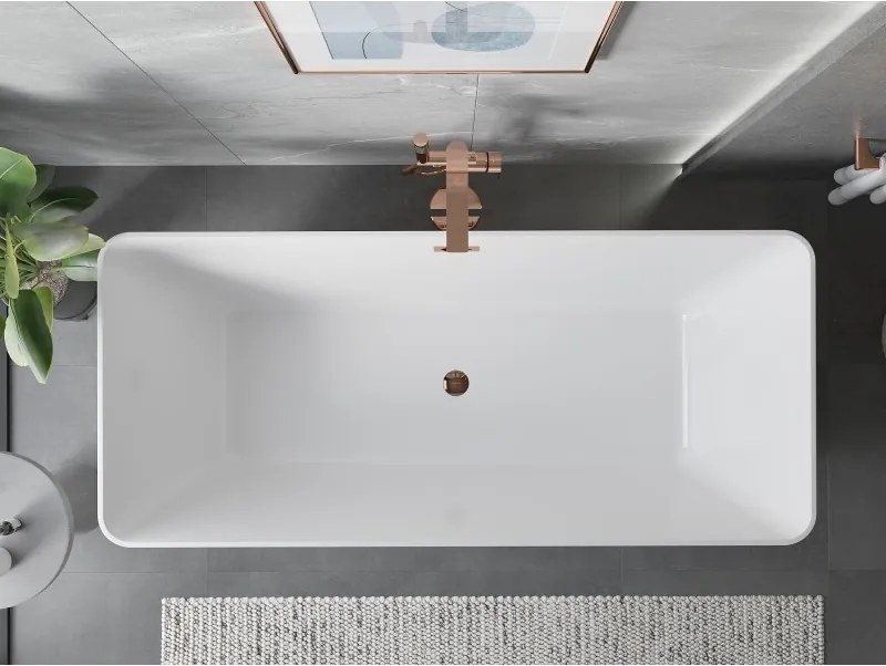 Mexen Velo Slim, voľne stojaca vaňa 170 × 75 cm, biela lesklá, ružové zlato prepad, 52811707500-60