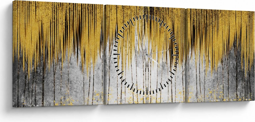 Obraz - Zlaté čiary (s hodinami) (90x30 cm)