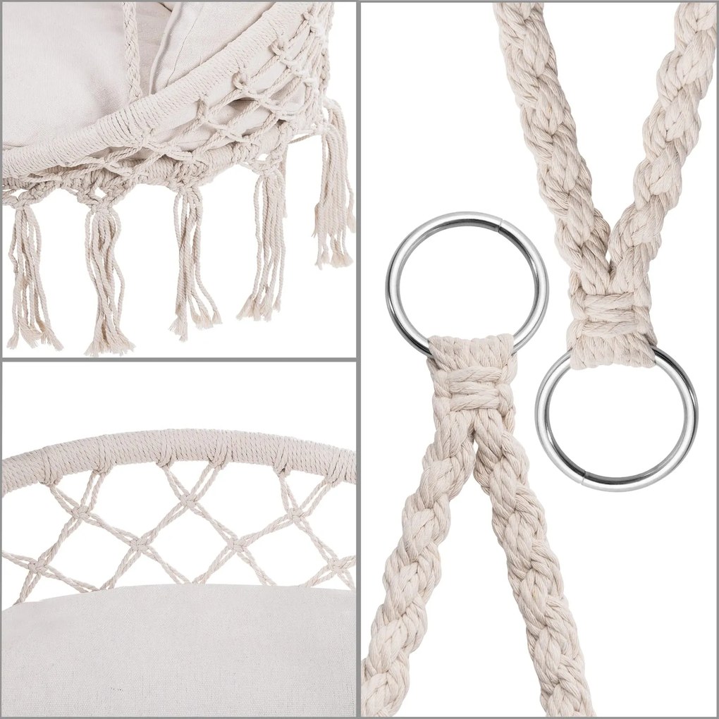 Závesné kreslo BOHO s vankúšmi, Ø61cm, béžová Jurhan