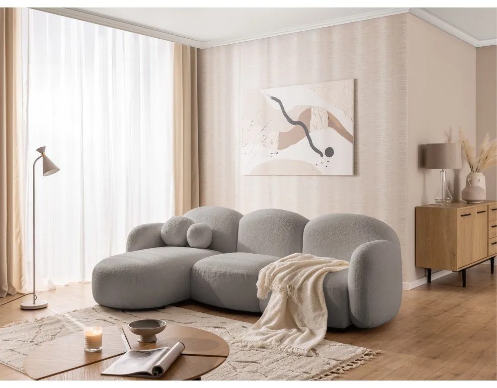 Sivá rohová pohovka z textílie buklé (ľavý roh/s leňoškou) Orbit – Ropez