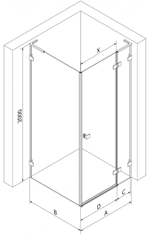 Mexen Lunar, L výklopný sprchový kút pravý 100 x 90 cm, 8mm číre sklo, profil ružové zlato, 834L-100-090-60-00-P