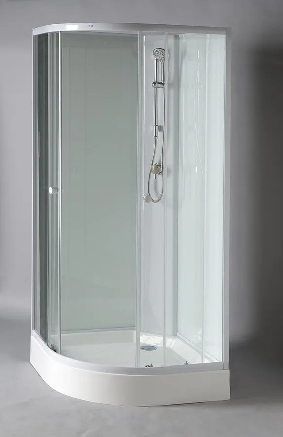 Aqualine AIGO, štvrťkruhový sprchový box, zástena 900x900x2040mm, biely profil, číre sklo, YB93