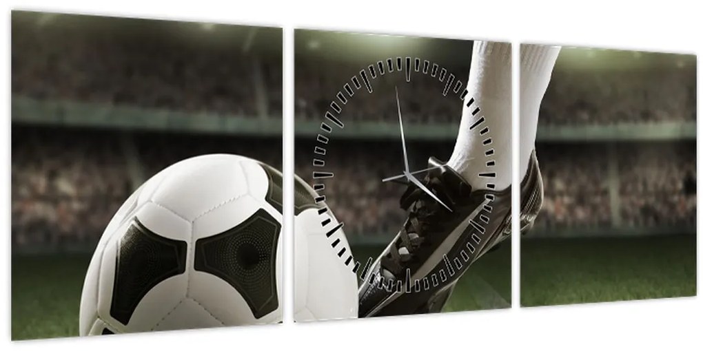 Obraz - Futbalová lopta (s hodinami) (90x30 cm)