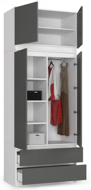 Skriňa s nadstavcom S 90 cm 2D 2SZ CLP biela / sivá