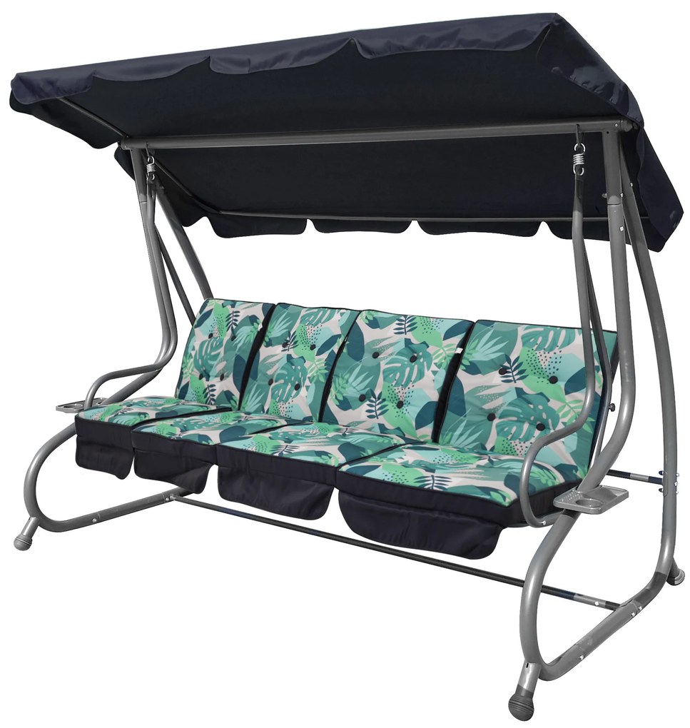 Záhradná hojdačka so sklopným sedadlom a nastaviteľnou strieškou, zelená so vzorom 8078.MONSTER