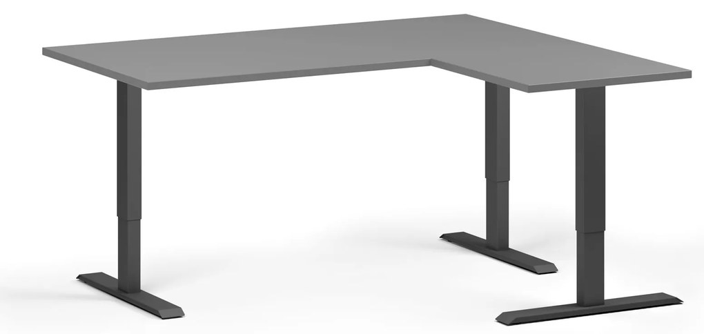Výškovo nastaviteľný stôl, 160x140 cm, 3 motory, L/P, čierna podnož, grafit