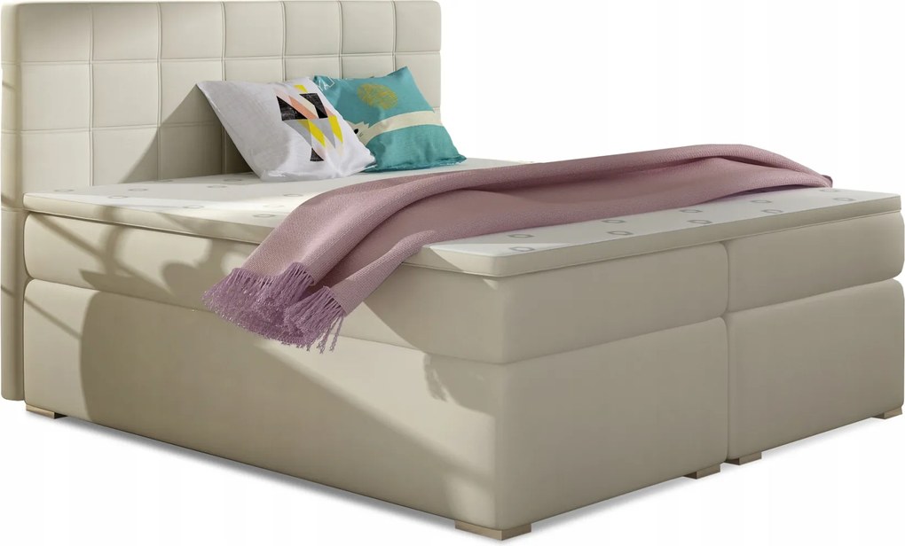 Manželská posteľ Boxspring 180 cm Abbie (svetlobéžová) (s matracmi)
