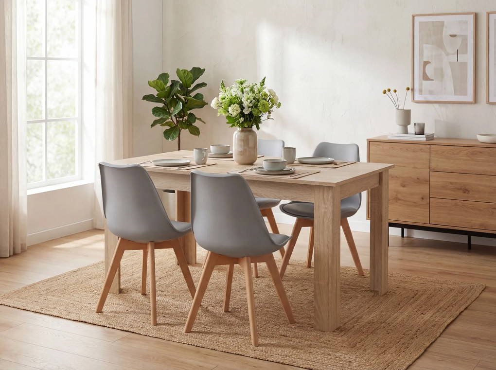 Jedálenský set 1 + 4, stôl UMEKO 120x80 cm dub sonoma + sivá stolička KITO