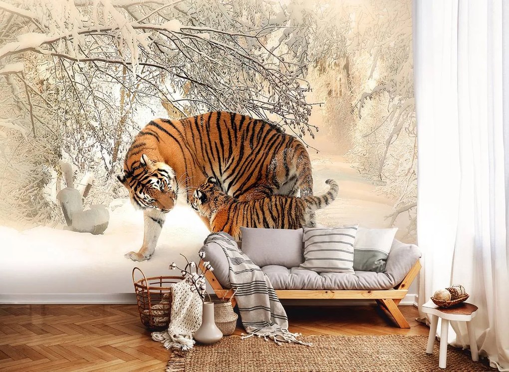 Fototapeta - Tigre na snehu (254x184 cm)