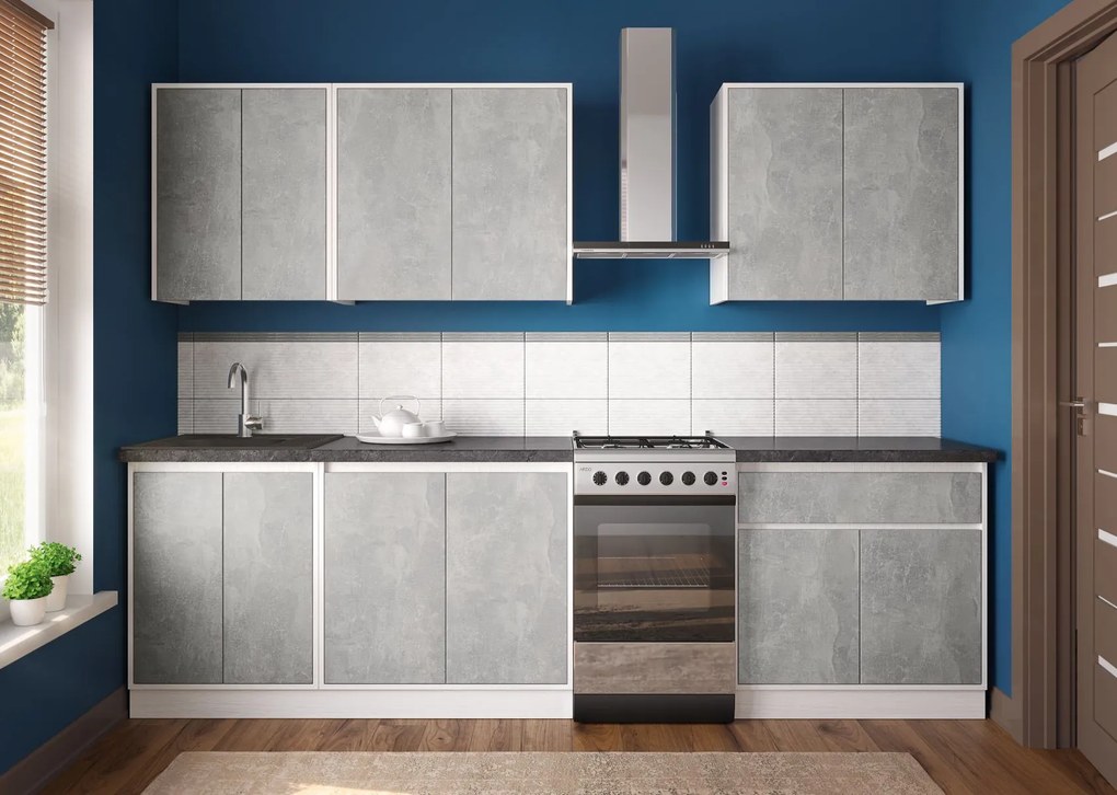 Kuchynská linka 220 MATEO, betón-biela