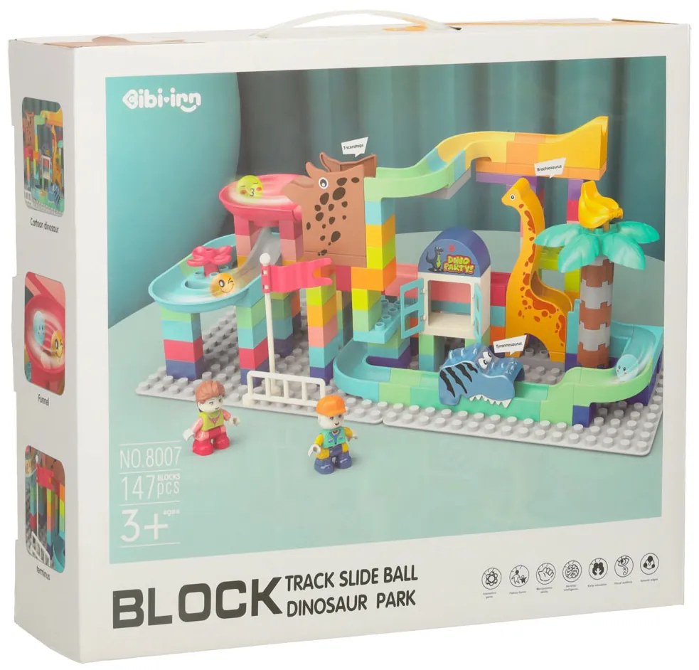 KIK Stavebné bloky guľôčková dráha 147 dielov - Dinosaur Park, kreatívne kocky 3+ - BIBI-INN