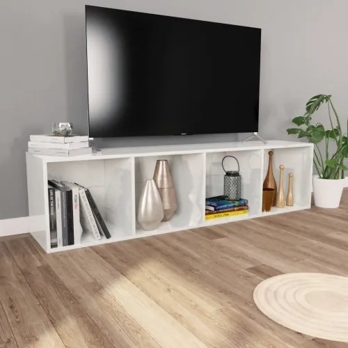 vidaXL Knižnica/TV skrinka biela 36x30x143 cm drevotrieska lesklá-