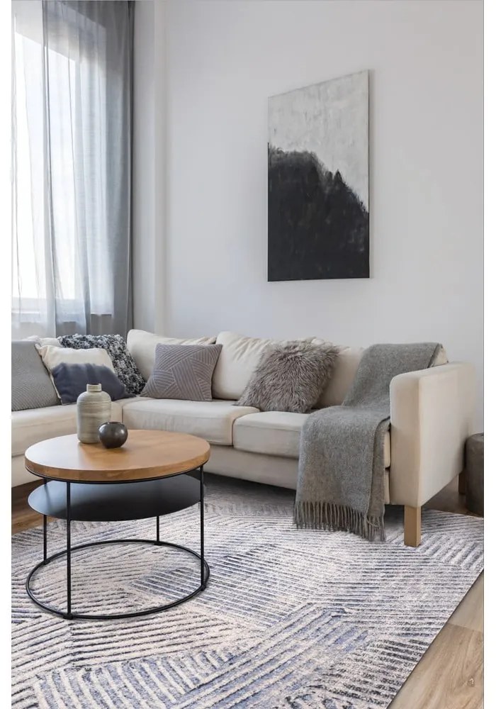 Svetlomodrý vlnený koberec 133x180 cm Strokes – Agnella