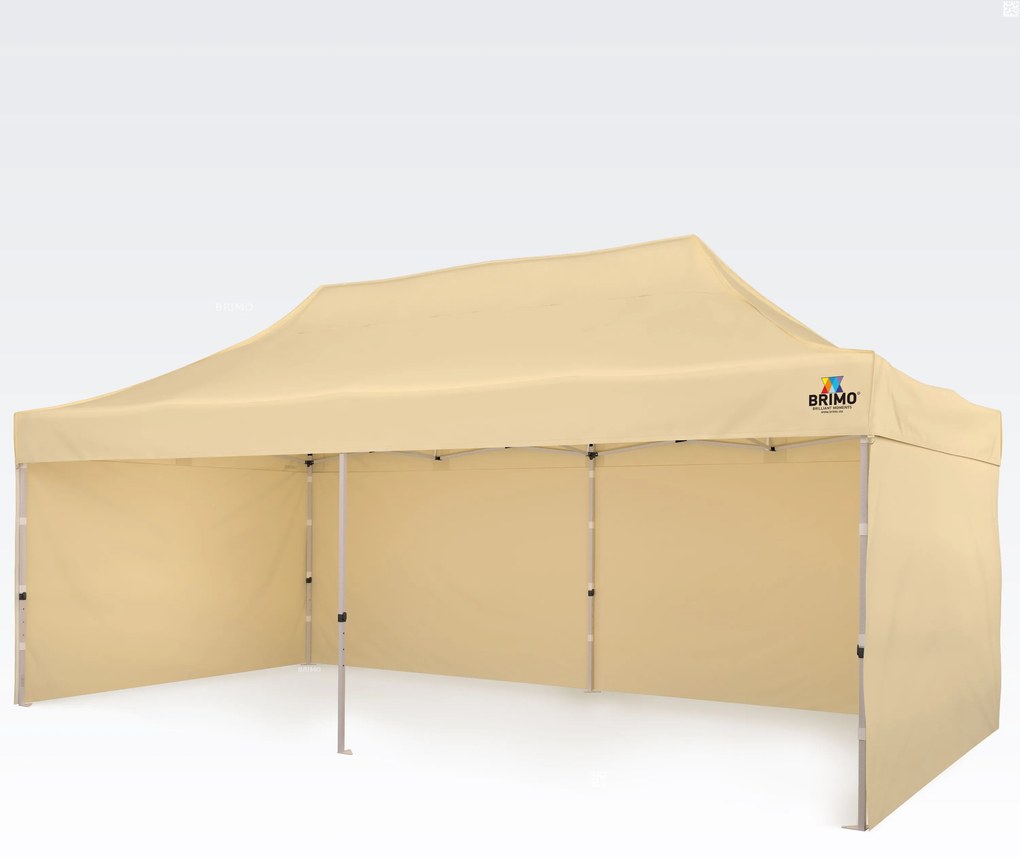 BRIMO Párty stan 3x6 m Nožnicový (3 steny) - Oceľová Konštrukcia a Plachta 330g/m² - s 3 stenami - Béžová 11