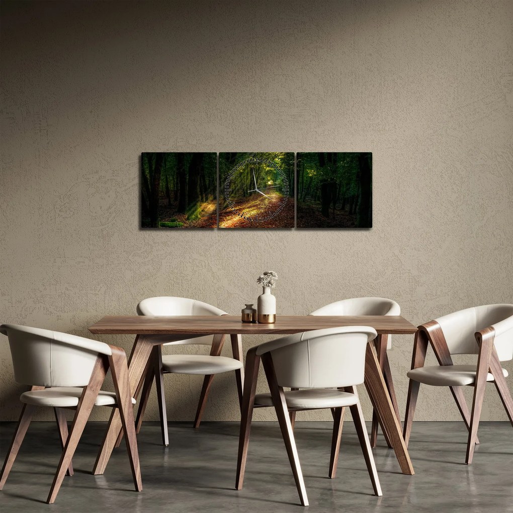Obraz lesnej cesty (s hodinami) (90x30 cm)
