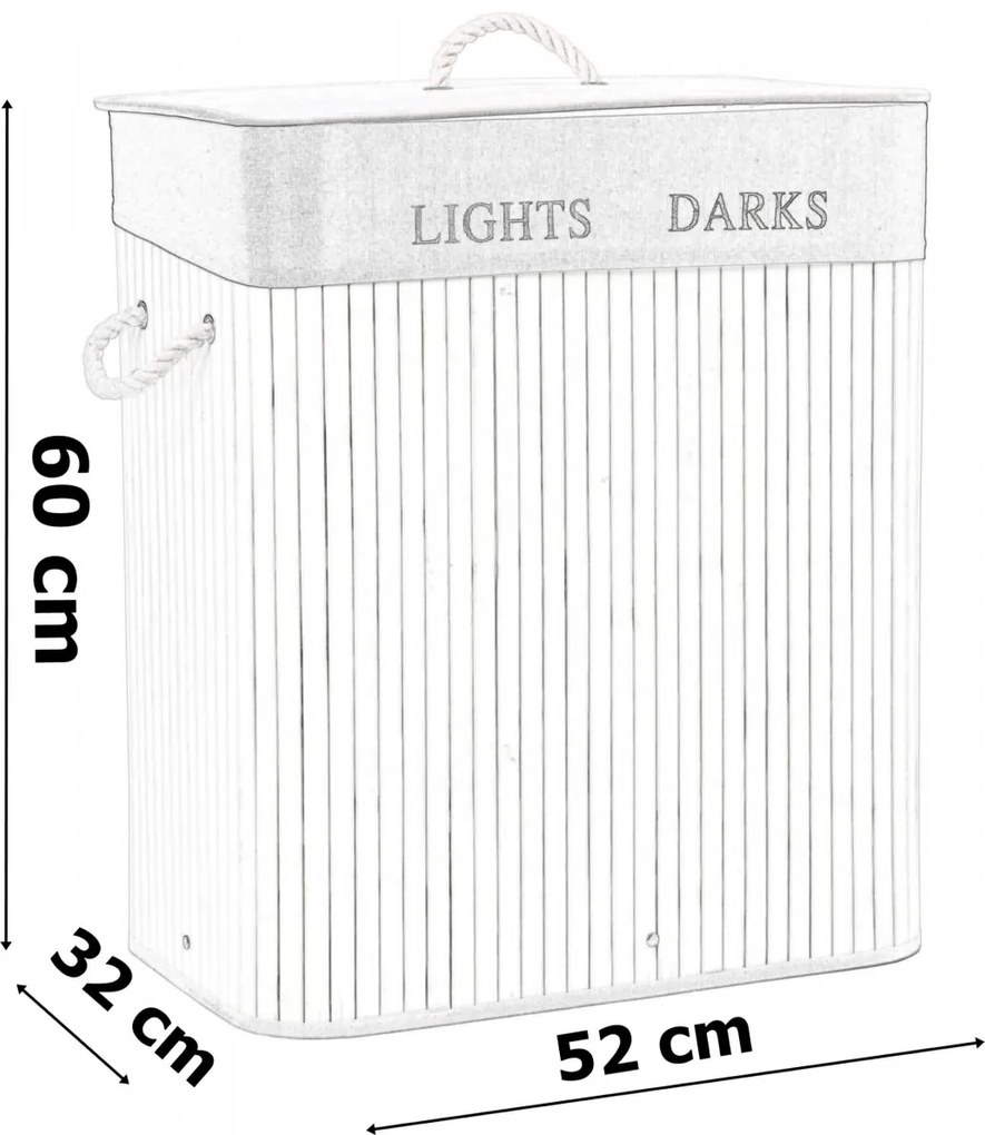 Bambusový kôš na bielizeň 100 l Lights Dark bielo-sivý