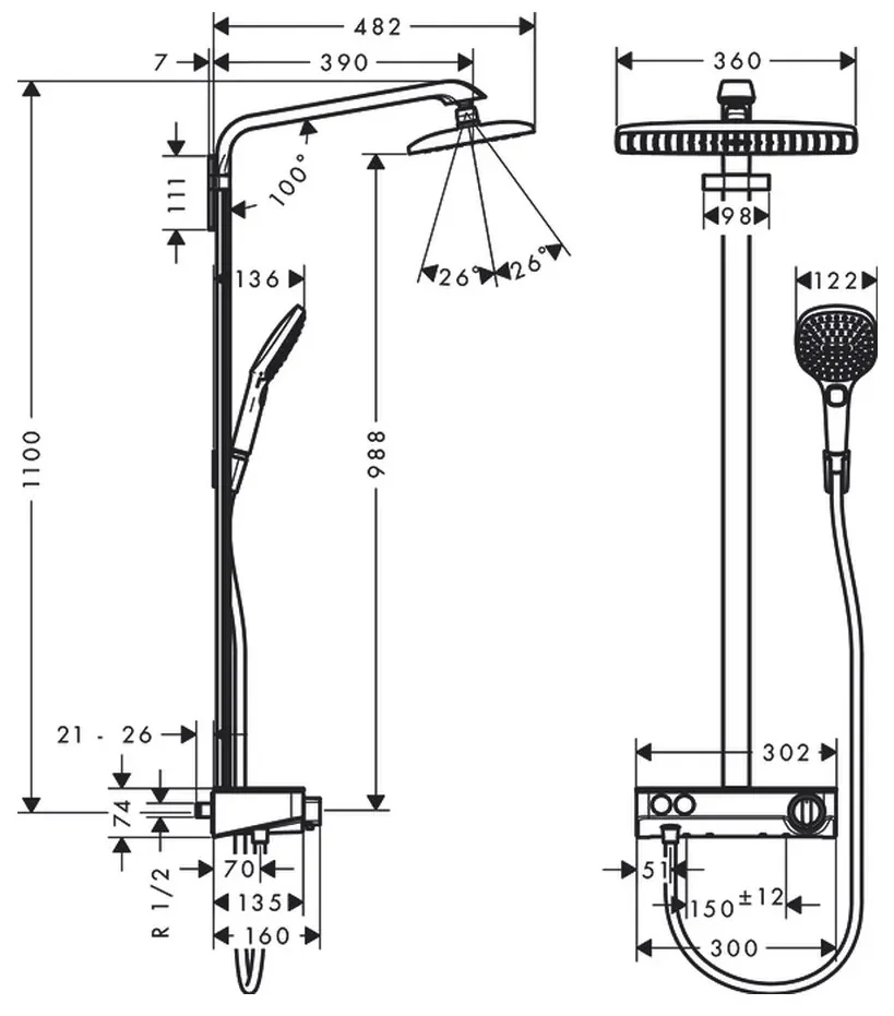 Hansgrohe Raindance E, Showerpipe 360 1jet s termostatom ShowerTablet Select 300, biela/chrómová, HAN-27288400